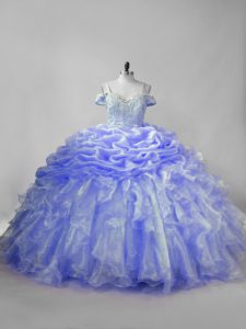 Brush Train Ball Gowns Vestidos de Quinceanera Lavender and Purple Straps Organza Sleeveless Lace Up