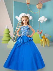 Scoop Sleeveless Zipper Little Girls Pageant Gowns Royal Blue Tulle