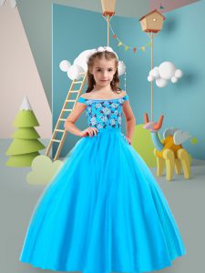 Floor Length Ball Gowns Sleeveless Aqua Blue Little Girls Pageant Dress Wholesale Zipper