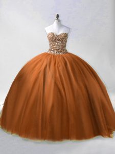 Sumptuous Brown Sleeveless Tulle Lace Up Vestidos de Quinceanera for Sweet 16 and Quinceanera