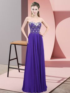 Exceptional Beading Homecoming Dress Purple Zipper Sleeveless Floor Length