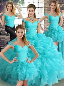Great Aqua Blue Sleeveless Beading and Ruffles and Pick Ups Floor Length Sweet 16 Dresses