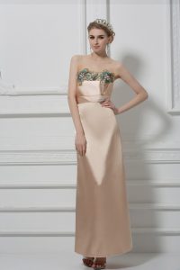 Satin Sweetheart Sleeveless Lace Up Lace and Appliques Prom Dresses in Champagne