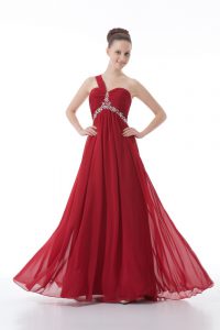 Floor Length Empire Sleeveless Red Prom Gown Backless