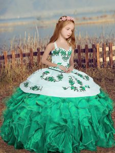 Popular Turquoise Organza Lace Up Winning Pageant Gowns Sleeveless Floor Length Embroidery and Ruffles