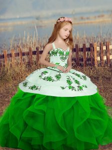 Latest Green Sleeveless Organza Lace Up Kids Pageant Dress for Party and Sweet 16 and Wedding Party