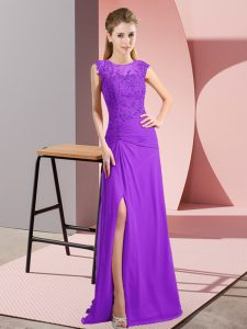 Extravagant Purple Zipper Scoop Beading and Lace Prom Dresses Chiffon Sleeveless