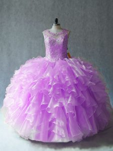 Customized Scoop Sleeveless Lace Up Quinceanera Dress Lilac Organza