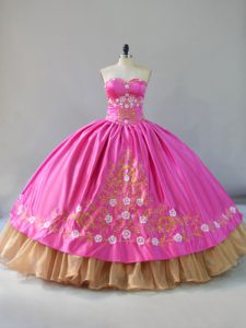 Dazzling Sweetheart Sleeveless Satin Quinceanera Dress Embroidery Lace Up