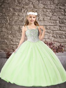 Yellow Green Little Girls Pageant Dress Wholesale Wedding Party with Beading and Appliques Straps Sleeveless Lace Up