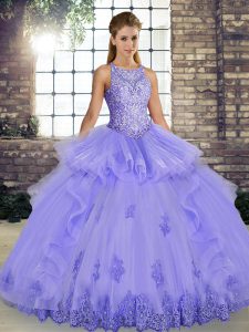 Captivating Lavender Sleeveless Lace and Embroidery and Ruffles Floor Length 15th Birthday Dress