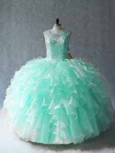 Discount Apple Green Sleeveless Organza Lace Up Ball Gown Prom Dress for Sweet 16 and Quinceanera