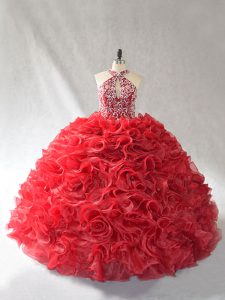 Spectacular Sleeveless Brush Train Lace Up Beading and Ruffles Quince Ball Gowns