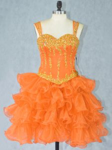 Eye-catching Orange Lace Up Prom Evening Gown Beading and Ruffled Layers Sleeveless Mini Length