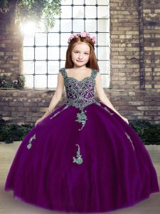 Admirable Sleeveless Lace Up Floor Length Appliques Child Pageant Dress
