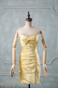 Yellow Sleeveless Mini Length Beading and Ruching Side Zipper Celeb Inspired Gowns