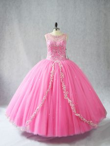 Customized Tulle Sleeveless Floor Length 15 Quinceanera Dress and Beading and Appliques