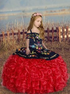 Beauteous Organza Short Sleeves Floor Length Little Girls Pageant Dress Wholesale and Embroidery and Ruffles