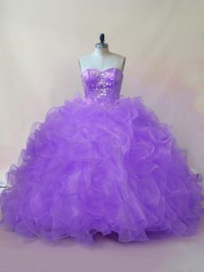 Sleeveless Beading and Ruffles Lace Up Sweet 16 Dresses with Lavender