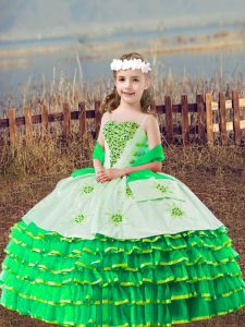 Ball Gowns Pageant Dress for Womens Green Straps Organza Sleeveless Floor Length Lace Up