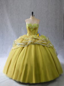 Wonderful Olive Green Quince Ball Gowns Sweet 16 and Quinceanera with Appliques and Ruffles Sweetheart Sleeveless Brush 