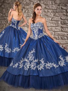 Appliques 15 Quinceanera Dress Royal Blue Lace Up Sleeveless Floor Length