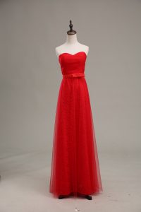 Most Popular Red Prom Gown Prom and Party with Ruching and Belt Sweetheart Sleeveless Zipper