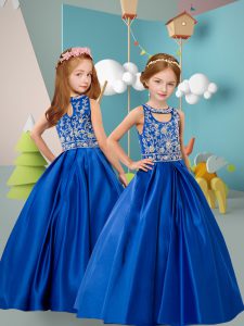 Charming Floor Length Royal Blue Girls Pageant Dresses Scoop Sleeveless Zipper