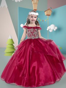 Best Off The Shoulder Sleeveless Organza Pageant Gowns For Girls Beading Zipper