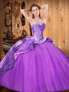 Sophisticated Eggplant Purple Lace Up Sweetheart Beading and Embroidery Ball Gown Prom Dress Satin and Tulle Sleeveless 