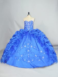 Super Blue Taffeta Lace Up Vestidos de Quinceanera Sleeveless Floor Length Embroidery and Pick Ups