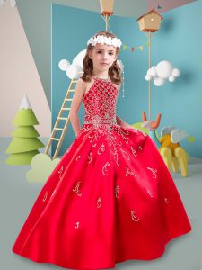 Inexpensive Red Halter Top Neckline Beading Little Girls Pageant Dress Sleeveless Zipper