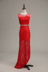 Custom Design Sleeveless Beading Zipper Red Carpet Prom Dress