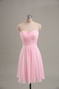 Beautiful Baby Pink Chiffon Zipper Prom Dress Sleeveless Knee Length Ruching