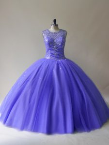 Purple Sleeveless Beading Floor Length Quinceanera Gown