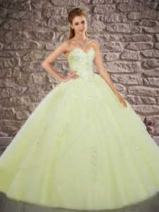 Fancy Yellow Green Quinceanera Gown Sweetheart Sleeveless Brush Train Lace Up