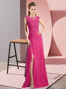 Charming Floor Length Empire Sleeveless Hot Pink Prom Dresses Zipper