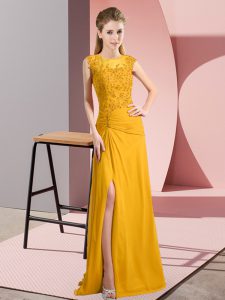 Dramatic Column/Sheath Party Dress for Girls Gold Scoop Chiffon Sleeveless Floor Length Zipper