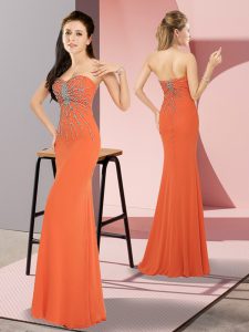 Glamorous Orange Red Column/Sheath Chiffon Sweetheart Sleeveless Beading Floor Length Zipper Homecoming Dress