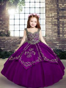 Lovely Straps Sleeveless Lace Up Pageant Gowns For Girls Eggplant Purple and Purple Tulle