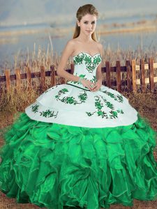 Green Sleeveless Organza Lace Up Sweet 16 Quinceanera Dress for Military Ball and Sweet 16 and Quinceanera