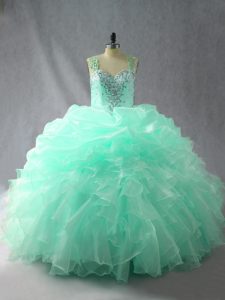 Apple Green Ball Gowns Beading and Ruffles and Pick Ups Quinceanera Dresses Zipper Organza Sleeveless Floor Length