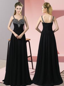 Lovely Floor Length Black Prom Gown Chiffon Sleeveless Beading