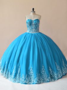 Perfect Tulle Sweetheart Sleeveless Lace Up Embroidery Sweet 16 Dress in Baby Blue