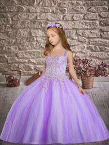 Beading and Appliques Winning Pageant Gowns Lavender Lace Up Sleeveless Floor Length