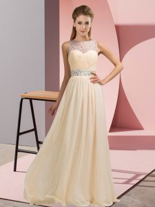 Stunning Scoop Sleeveless Backless Prom Dress Champagne Chiffon