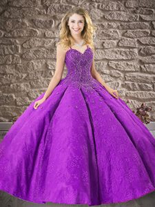 Suitable Eggplant Purple Sleeveless Lace Lace Up Quinceanera Gowns for Military Ball and Sweet 16 and Quinceanera