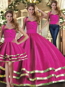 Enchanting Fuchsia Halter Top Lace Up Ruffled Layers 15 Quinceanera Dress Sleeveless