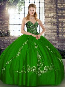 Suitable Sleeveless Lace Up Floor Length Beading and Embroidery Quince Ball Gowns