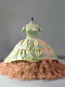 Traditional Multi-color Sleeveless Organza Chapel Train Lace Up Quinceanera Dress for Sweet 16 and Quinceanera